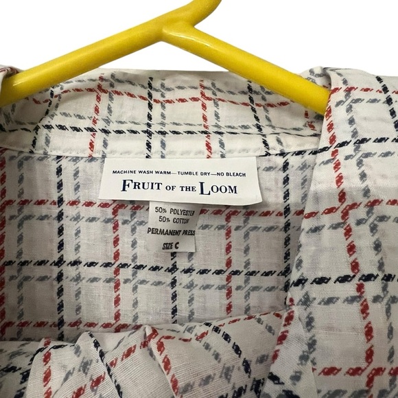 Vintage Fruit of the loom white plaid pajama set size C large top pants EUC - Picture 2 of 3